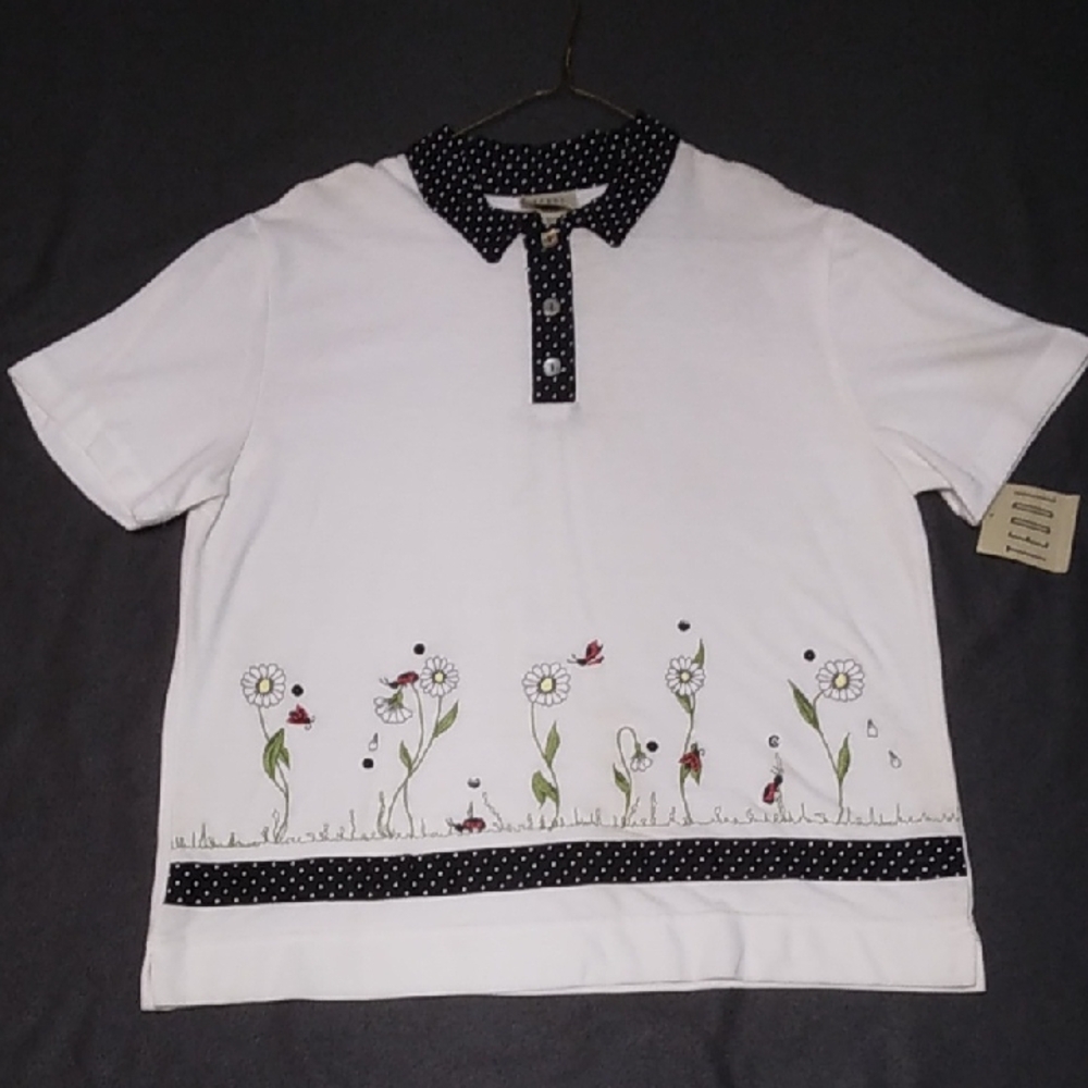 Vintage TEDDI  Love Bug Ladybug And embroidered Flower Top Large
